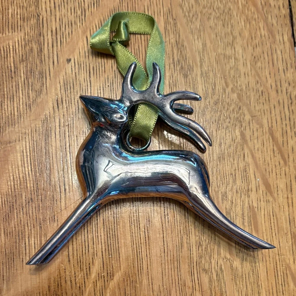 Vintage Pottery Barn Silver Plated Heavy Reindeer Christmas Ornament‎ 4